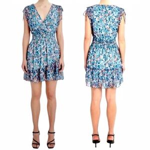 BCBG Paris Women’s Ditsy Floral Ruffle Cinched Waist Mini Dress Size XS